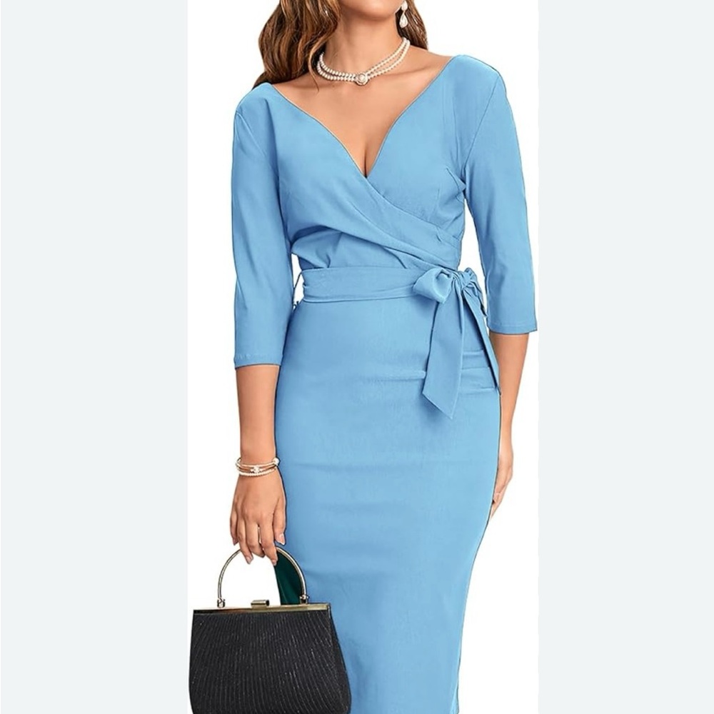 MUXXN Wrap-Style Sheath Dress with Tie Waist